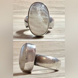Vintage Designer Signed Sterling Silver Rainbow Moonstone Ring, Size 7, 12g